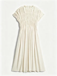 Aalyst Women's Casual Elegant Loose Pocketed Long Dress With Ruched Sleeves, Suitable For Outings, Dates, Easter, Mother's Day, Commuting, Vacation, Green - Apricot - View 5