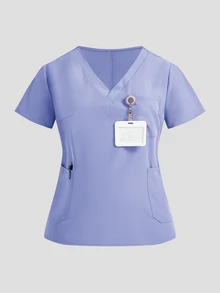 TaskEZ Plus Size Plain Short Sleeve Long Pants /Nursing Scrub Scrub Uniform Set Autumn Maid Simple - Dusty Purple - View 9