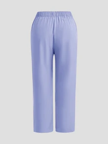 TaskEZ Plus Size Plain Short Sleeve Long Pants /Nursing Scrub Scrub Uniform Set Autumn Maid Simple - Dusty Purple - View 4
