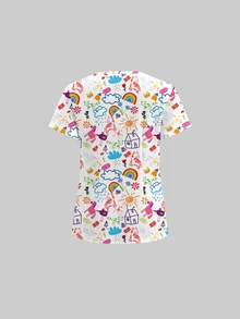 TaskEZ Scrub Short Sleeve Top And Pants Set, Cute Graffiti Print Pattern, Suitable For Pet Hospital White Autumn Fancy Princess Cosplay - Multicolor - View 8