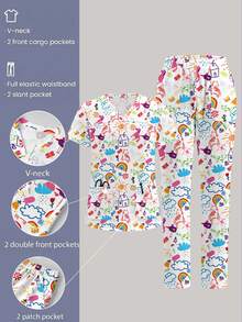 TaskEZ Scrub Short Sleeve Top And Pants Set, Cute Graffiti Print Pattern, Suitable For Pet Hospital White Autumn Fancy Princess Cosplay - Multicolor - View 1