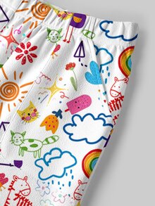 TaskEZ Scrub Short Sleeve Top And Pants Set, Cute Graffiti Print Pattern, Suitable For Pet Hospital White Autumn Fancy Princess Cosplay - Multicolor - View 5