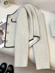 Yalmera Women's Button Long Sleeve Contrast Color Fashion Jacket, Versatile For Daily Wear And Business - Apricot - View 2