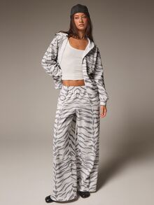 Athîral 2pcs/Set Women's Casual Minimalist Outfit, Zebra Stripe Hoodie & Sweatpants Set For Autumn/Winter, Versatile And Practical For Daily Wear - Multicolor - View 1