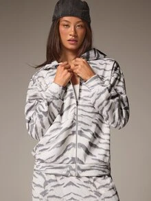 Athîral 2pcs/Set Women's Casual Minimalist Outfit, Zebra Stripe Hoodie & Sweatpants Set For Autumn/Winter, Versatile And Practical For Daily Wear - Multicolor - View 4