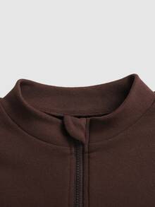 SHEIN Tween Girl Tween Girl Casual Solid Color Jacket And Pants Set - Brown - View 4