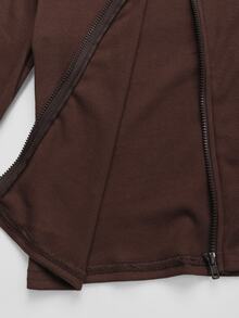 SHEIN Tween Girl Tween Girl Casual Solid Color Jacket And Pants Set - Brown - View 8