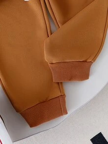SHEIN Playful Pals Young Girls Sweet Rhinestone 3D Bow Knot White Sweatshirt & Solid Khaki Brown Sweatpants 2pcs Outfit Set Casual Co Ords Back To School Tracksuit - Khaki - View 4