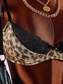 Amplova Leopard Print Lace 2 Pieces Bra And Low Waist Tight Leggings Set For Women - Brown - View 11