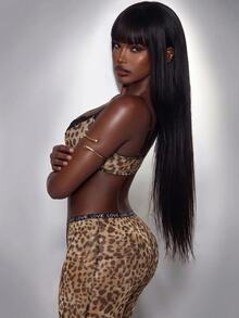 Amplova Leopard Print Lace 2 Pieces Bra And Low Waist Tight Leggings Set For Women - Brown - View 4