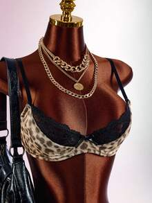Amplova Leopard Print Lace 2 Pieces Bra And Low Waist Tight Leggings Set For Women - Brown - View 9