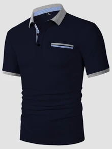 Manfinity Homme 男士短袖領領 Polo 衫，適合辦公室、外出與聚會 - 寶藍色 - 查看 4