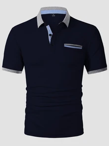 Manfinity Homme 男士短袖領領 Polo 衫，適合辦公室、外出與聚會 - 寶藍色 - 查看 3