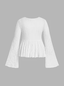 SHEIN ICON 大尺寸前扣鬆飄袖上衣 - 白色 - 查看 5