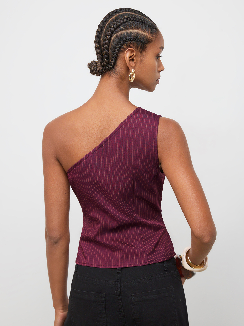 SHEIN Maija Striped Print One Shoulder Ruched Asymmetrical Hem Top