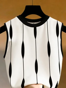 SHEINBlues Contrast Stripe Knit Sleeveless Tank Top For Women - Multicolor - View 4