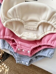 SHEIN Baby Girl 3pcs Autumn/Winter Fuzzy Thermal Lined Knit Round Neck Long Sleeve Letter Print Bodysuit - Multicolor - View 5