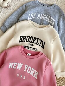 SHEIN Baby Girl 3pcs Autumn/Winter Fuzzy Thermal Lined Knit Round Neck Long Sleeve Letter Print Bodysuit - Multicolor - View 4