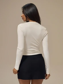 MUSERA ESSENTIALS Soft Touch Long Sleeve Top Basic Casual Airport Holiday Back To School  Spring Summer Office Work - White - View 4