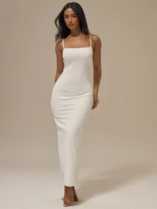 MUSERA ESSENTIALS Soft Touch Strappy Fitted Dress Basic Summer Vacation Dresses For Wedding Event Ibiza Beach Holiday Fall Night Out Autumn Casual Evening - White - View 1