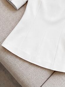 SHEIN Franclia 女款素色圓領休閒百搭日常出遊襯衫 - 白色 - 查看 5