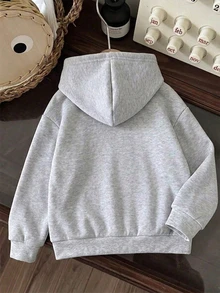 SHEIN Sparklyn 秋冬女童連帽拉鍊外套，街頭風混搭，保暖針織面料，微鬆版型留成長空間，適合校園與街頭穿著，瞬間變身活力女孩 - 灰色 - 查看 2