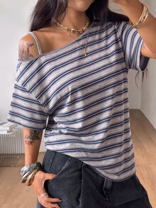Coolane 女款秋季街頭風 Y2K 骷髏圖案寬鬆黑色 T 恤，適合外出穿著 - 藏蓝色 - 查看 4