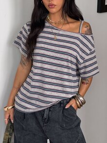 Coolane 女款秋季街頭風 Y2K 骷髏圖案寬鬆黑色 T 恤，適合外出穿著 - 藏蓝色 - 查看 2