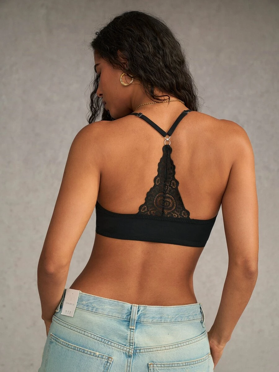 Esseday 1pc Women's Seamless Backless Halter Neck Sexy Hollow Out Camisole Top With Cups, Suitable To Wear Outwardly - Black - View 1