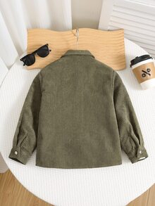 SHEIN Young Boys' Comfortable Versatile Loose Corduroy Long Sleeve Shirt, Christmas Colors Fall Winter - Green - View 3