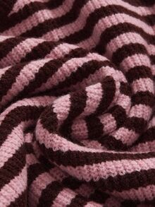 ROMWE Y2K Women's Striped Drop Shoulder Long Sleeve Casual Drawstring Hooded Sweater - Brown - View 11
