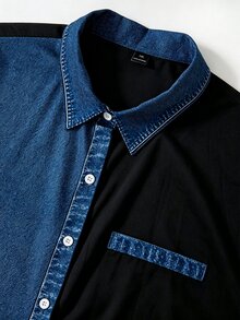 GlowEve CURVE 大尺碼女款拼色短袖單排扣休閒襯衫 - 黑色 - 查看 6
