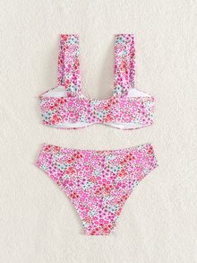Swim Mod Springbreak 女士新款夏季随机碎花V领挂脖比基尼套装 - 彩色 - 查看 5