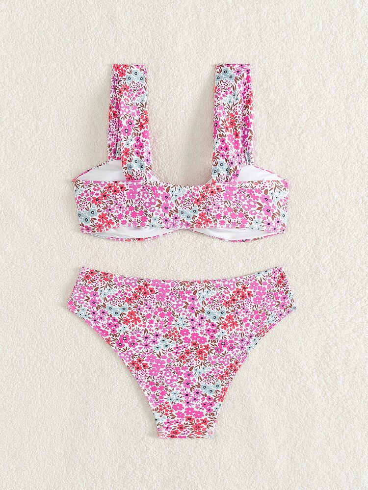 Swim Mod Springbreak Women's New Summer Random Ditsy Floral V-Neck Halter Bikini Set Golf White Sexy - Multicolor - View 5