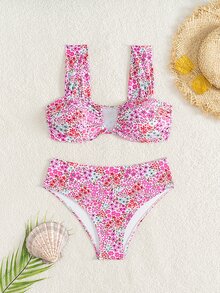 Swim Mod Springbreak 女士新款夏季随机碎花V领挂脖比基尼套装 - 彩色 - 查看 6