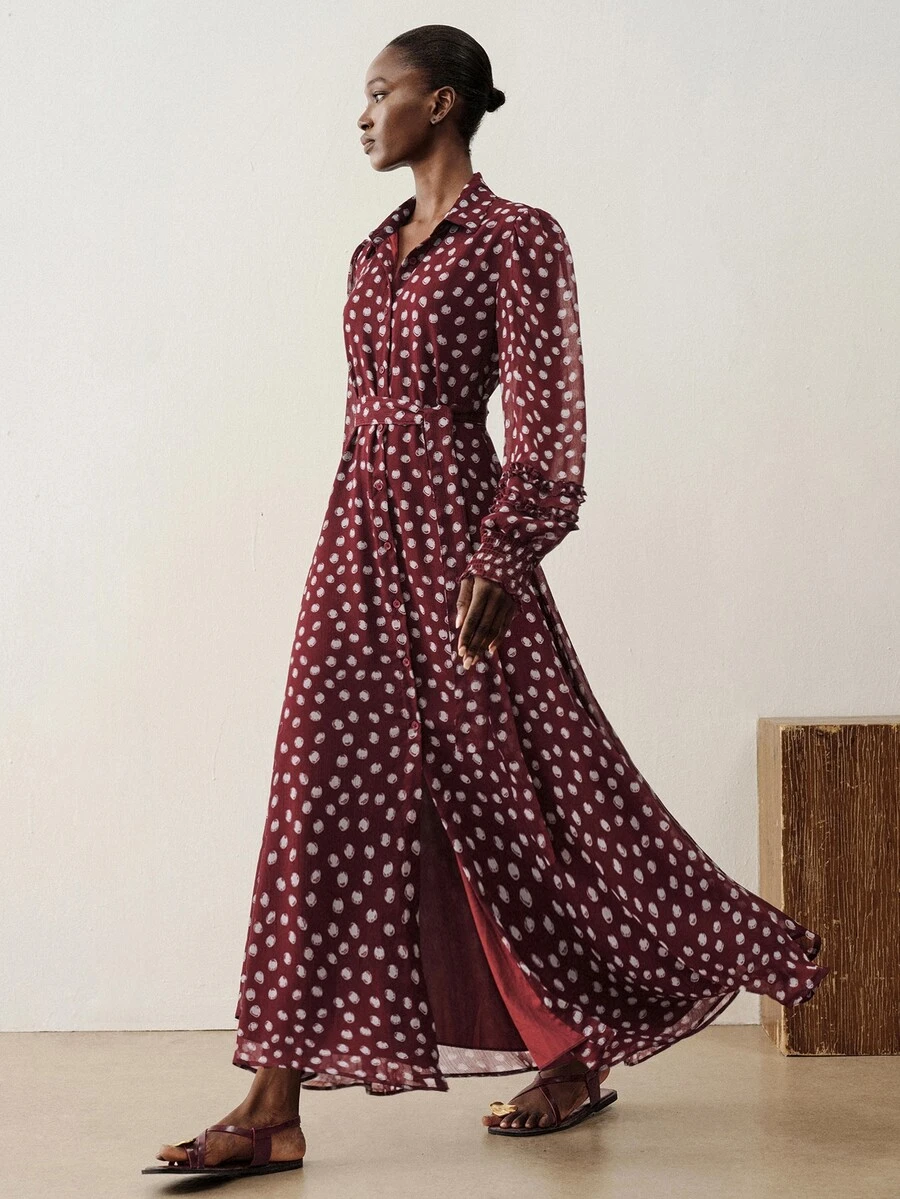 Aveloria Modichic Elegant Retro Cinched Waist Polo Collar Petal Sleeve ...