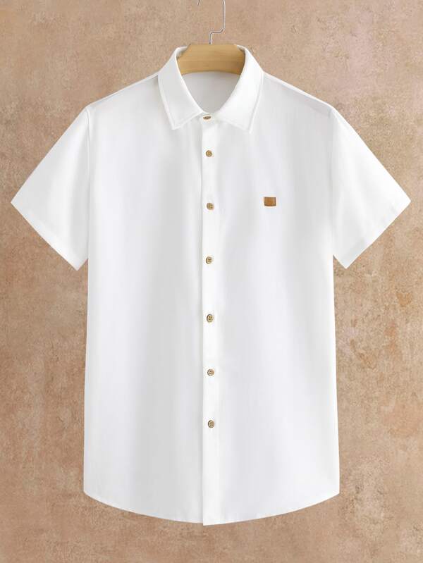 HIMLAND Men's Short Sleeve Shirt ,Black Mandarin Collar Shirt ,Vertical Striped Textured Top ,Summer Casual Button-Down ,Crinkled Linen Feel