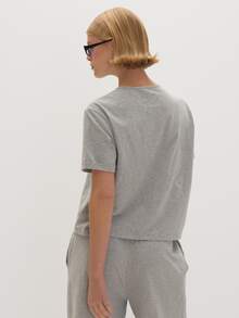 MUSEYN Grey Jersey Loose Boxy Fit Button T-Shirt - Light Grey - View 5