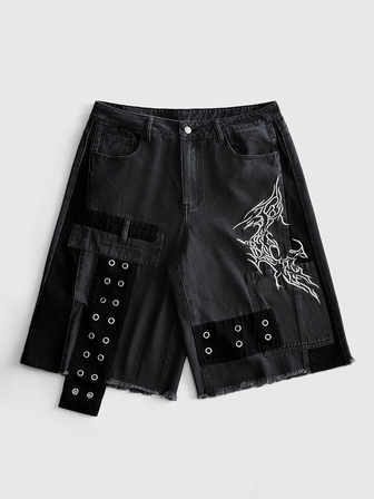 Street Life Short en jean décontracté pour hommes, design gothique sombre avec motif maïs