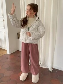 DAZY Tween Girl All-Over Print Hooded Zip-Up Casual Versatile Winter Padded Coat Fall - Beige - View 3