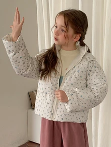 DAZY Tween Girl All-Over Print Hooded Zip-Up Casual Versatile Winter Padded Coat Fall - Beige - View 13