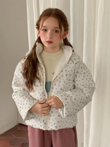DAZY Tween Girl All-Over Print Hooded Zip-Up Casual Versatile Winter Padded Coat Fall - Beige - View 5
