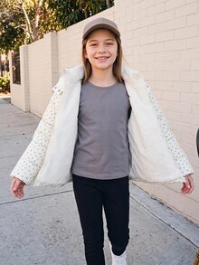 DAZY Tween Girl All-Over Print Hooded Zip-Up Casual Versatile Winter Padded Coat Fall - Beige - View 11