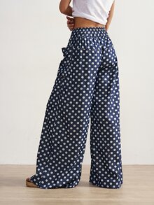 Bohemela Plus Size Women's Fashion Polka Dot Print Double Pocket Button Loose Long Denim Jeans - Dark Wash - View 2