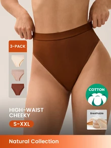 LUVLETTE 3件組棉質高腰高衩性感內褲 女款內衣－大地色系 - 彩色 - 查看 1