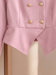 Elladie kids 女童粉色雙排扣西裝外套與寬腿長褲套裝，年輕女孩春秋優雅長袖套裝 2 件套 - 粉色 - 查看 6