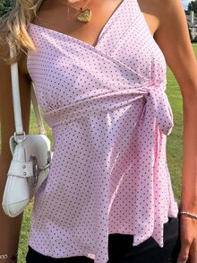 Sydney Algeri 女士波点系带腰身设计时尚百搭约会派对吊带背心 - 粉色 - 查看 5