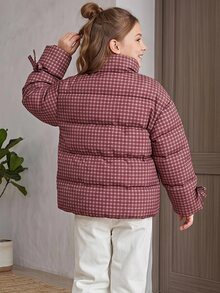 Hapijoa Jaket Kotak-kotak Modis Musim Dingin untuk Remaja Putri - Coklat - View 10