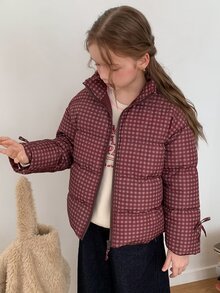 Hapijoa Jaket Kotak-kotak Modis Musim Dingin untuk Remaja Putri - Coklat - View 4