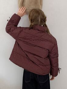 Hapijoa Jaket Kotak-kotak Modis Musim Dingin untuk Remaja Putri - Coklat - View 5